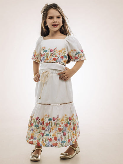 Conjunto Infantil Tricoline Flores Buá