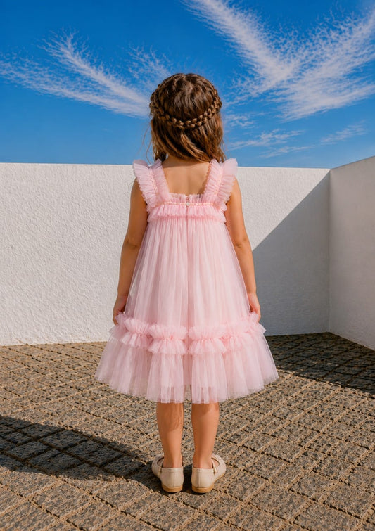 Vestido Infantil Menina Rosa Fluido Buá