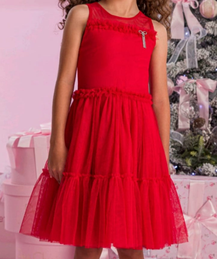 Vestido Infantil Vermelho Pingente Petit Cherie