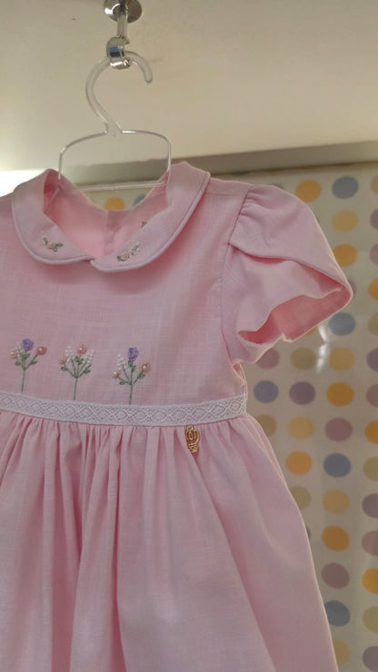Vestido Bebê Rosa Linho Buá