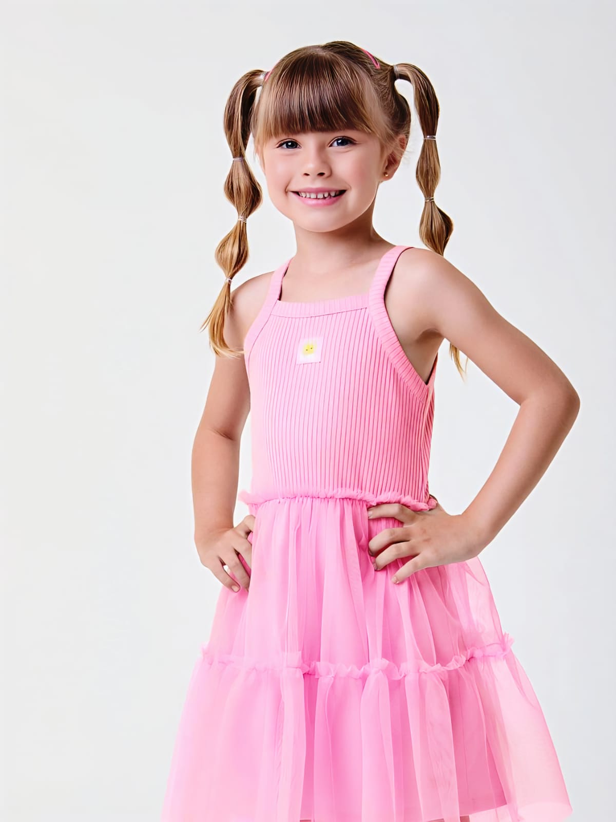 Vestido Infantil Rosa Neon Tule
