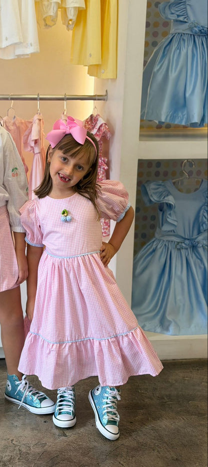 Vestido Infantil Xadrez Rosa Buá