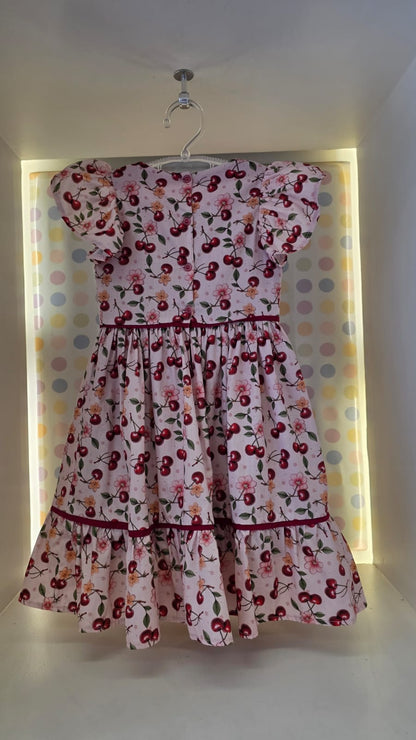 Vestido Infantil Rosa Cerejas Buá
