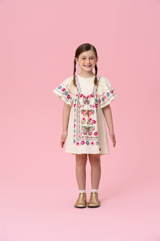 Vestido Infantil Creme Flores Mon Sucré