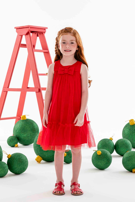 Vestido Infantil Tule Vermelho Mon Sucré