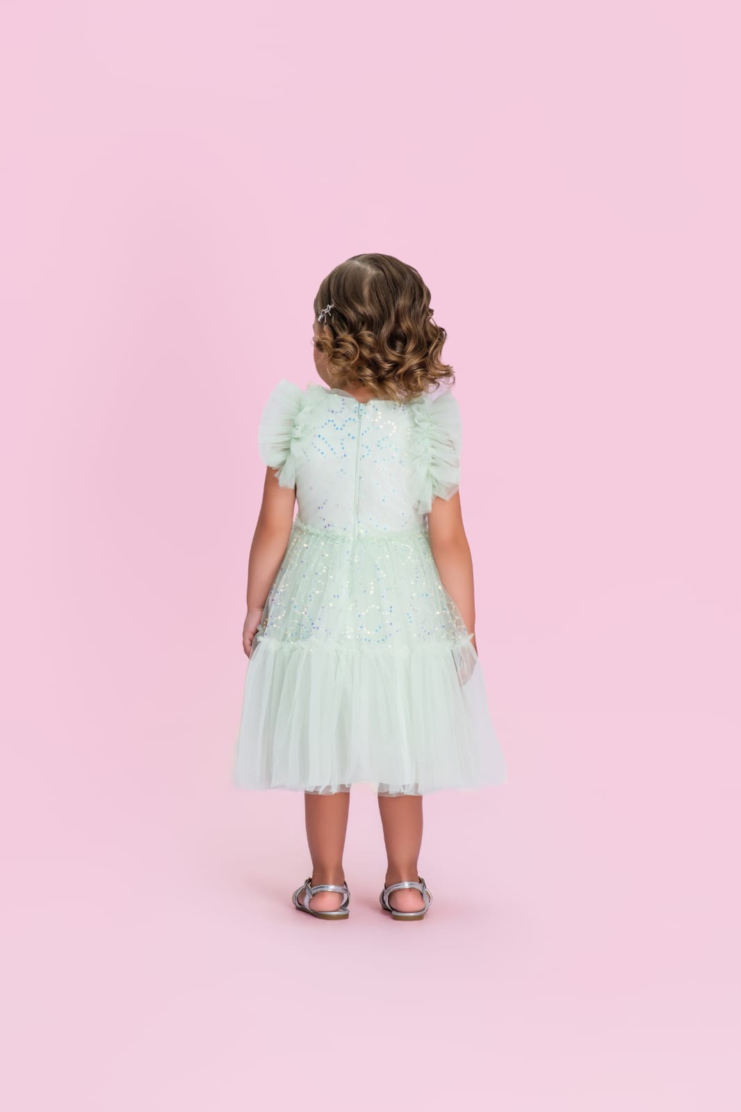 Vestido Infantil Verde Paetê Petit Cherie
