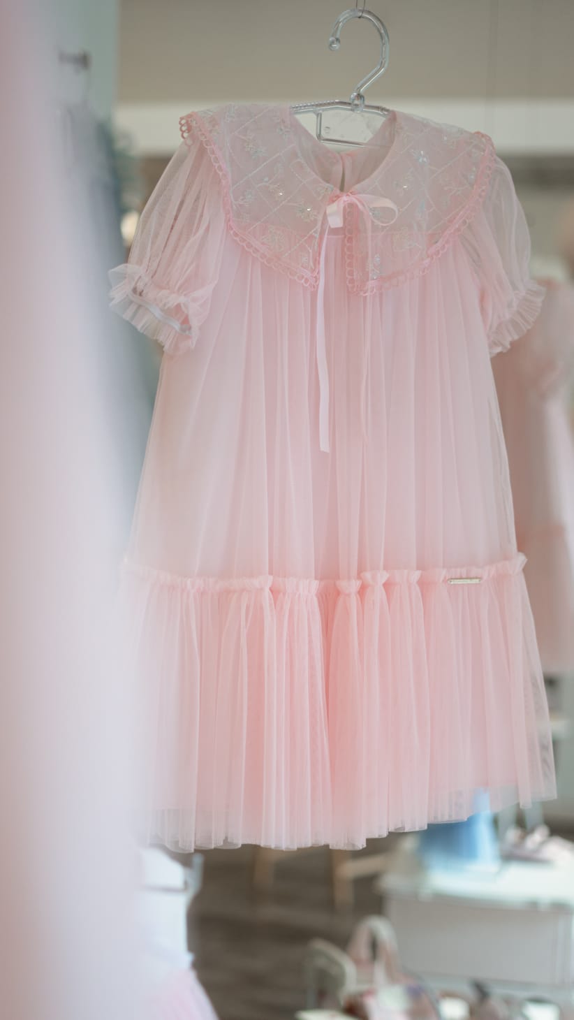 Vestido Infantil Tule Gola Bordada Buá