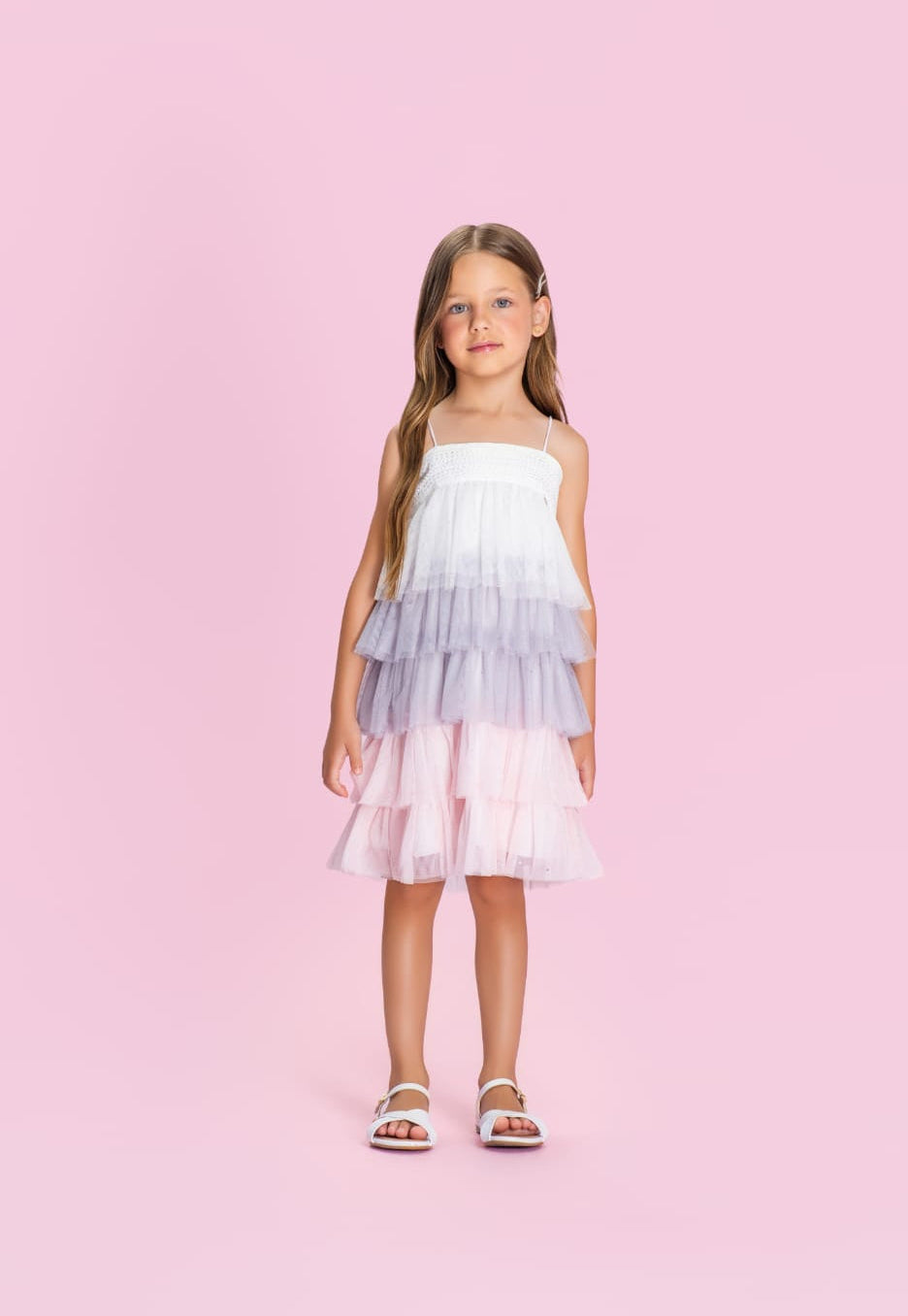 Vestido Infantil Tricolor Glitter Petit Cherie