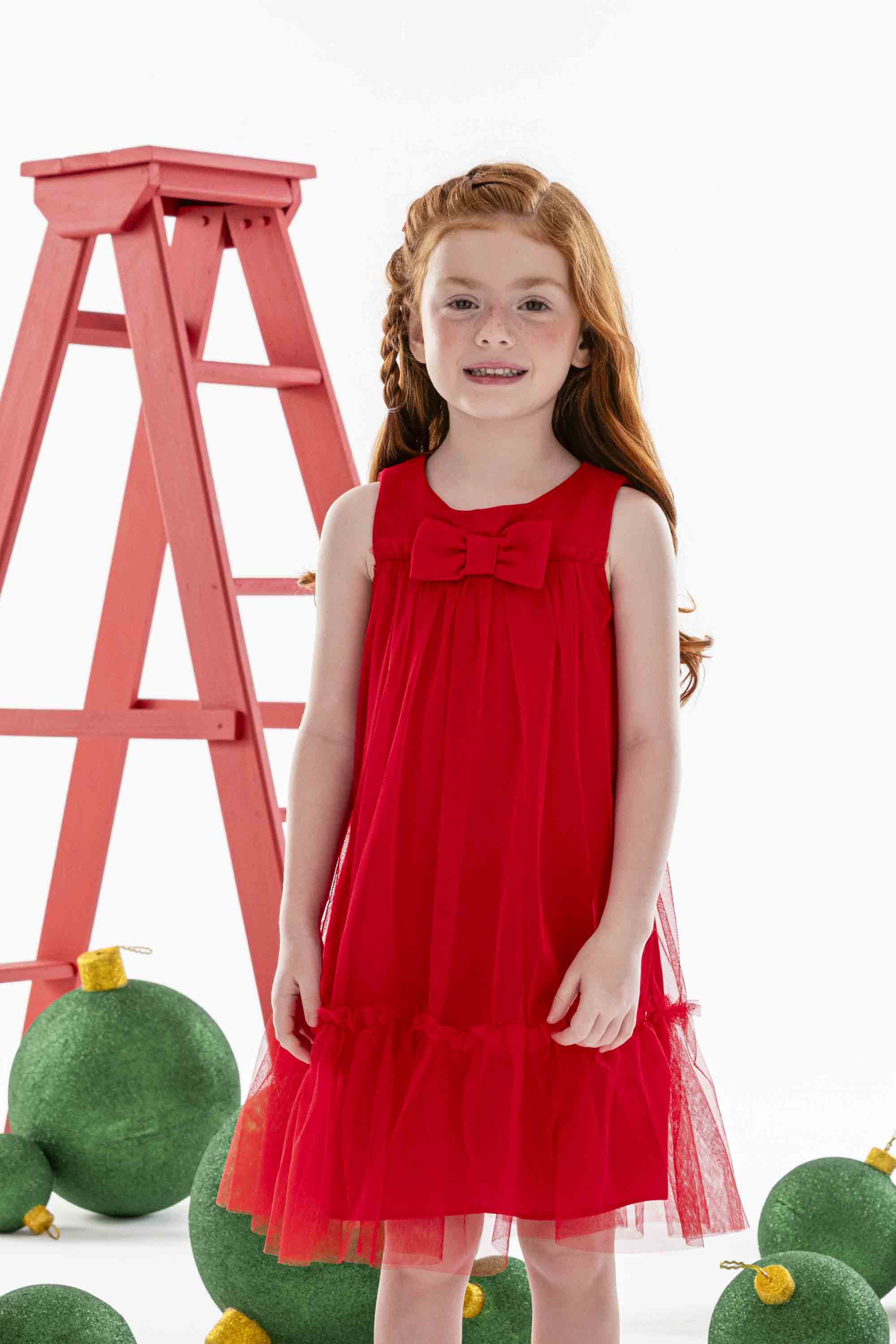 Vestido Infantil Tule Vermelho Mon Sucré