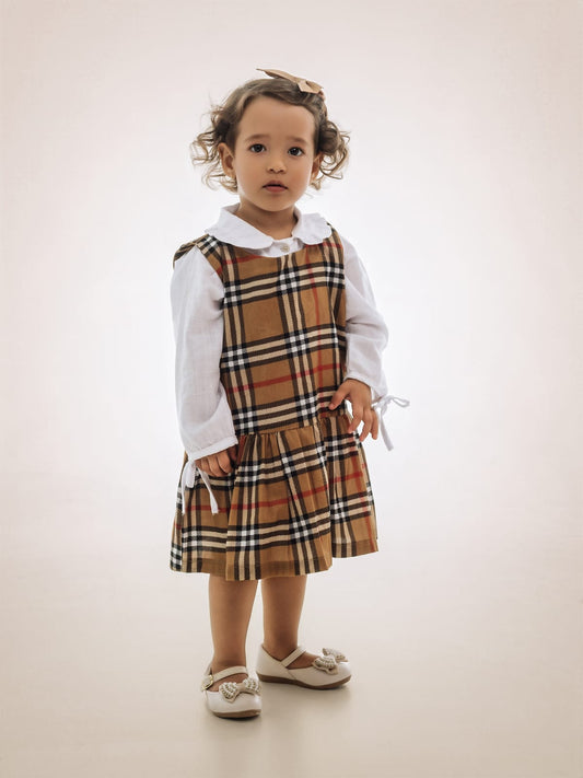 Vestido Bebê Xadrez c/ Camisa Buá