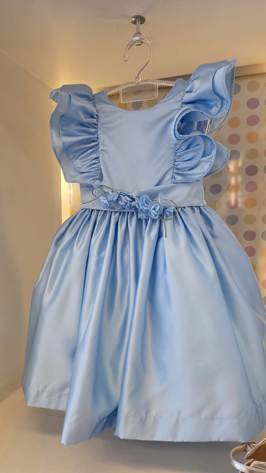 Vestido Infantil Azul Manga Babados Buá