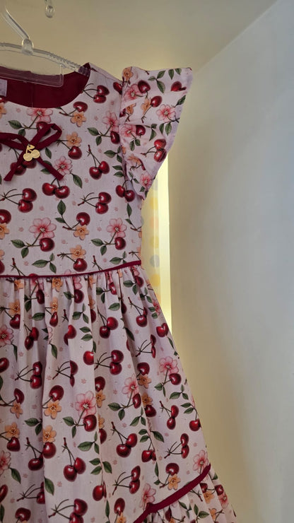 Vestido Infantil Rosa Cerejas Buá