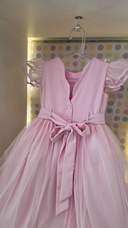 Vestido Infantil Rosa Corpo Bordado Buá
