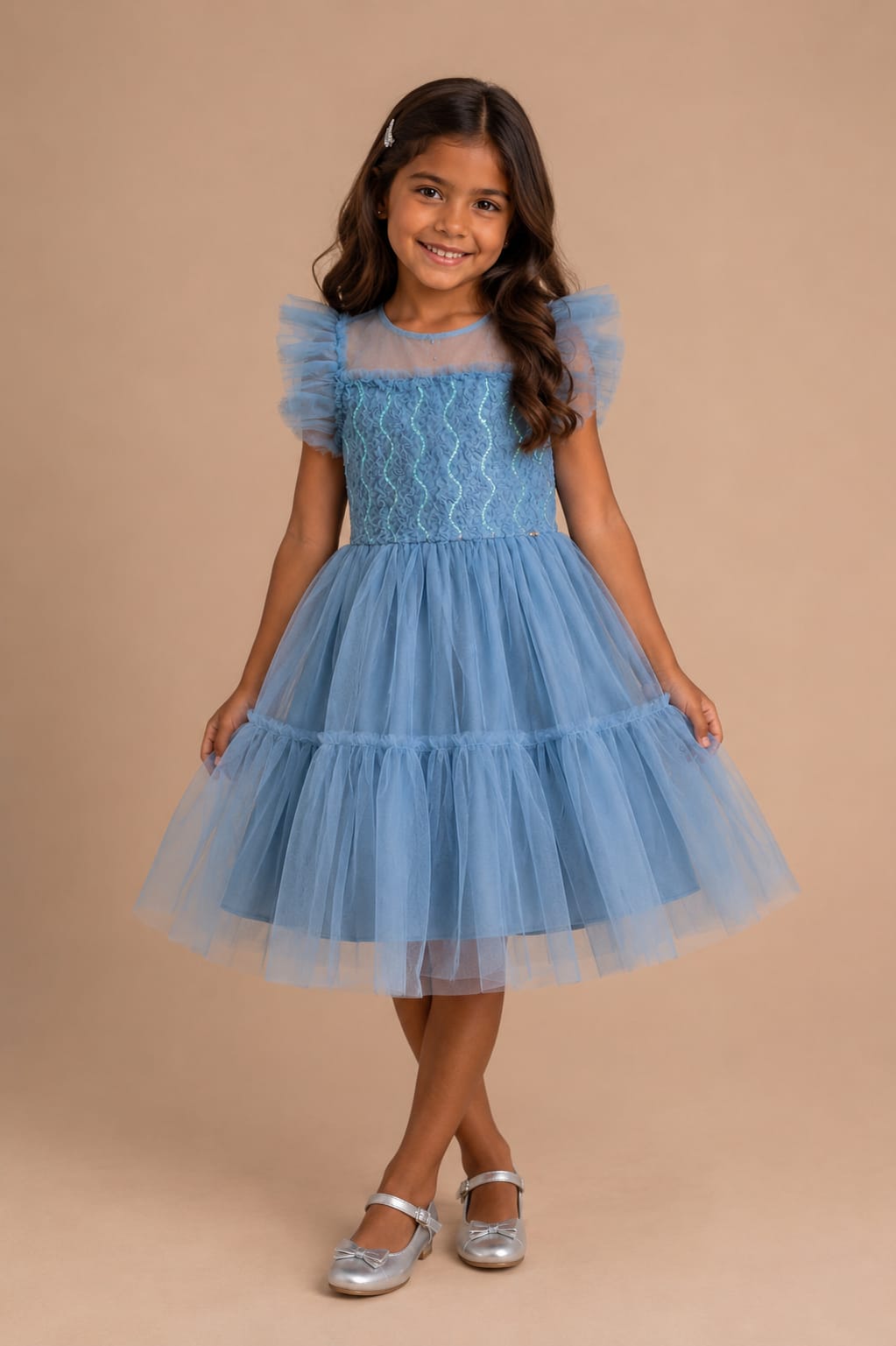 Vestido Infantil Azul Paetês Petit Cherie