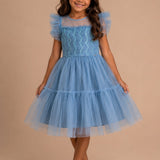 Vestido Infantil Azul Paetês Petit Cherie