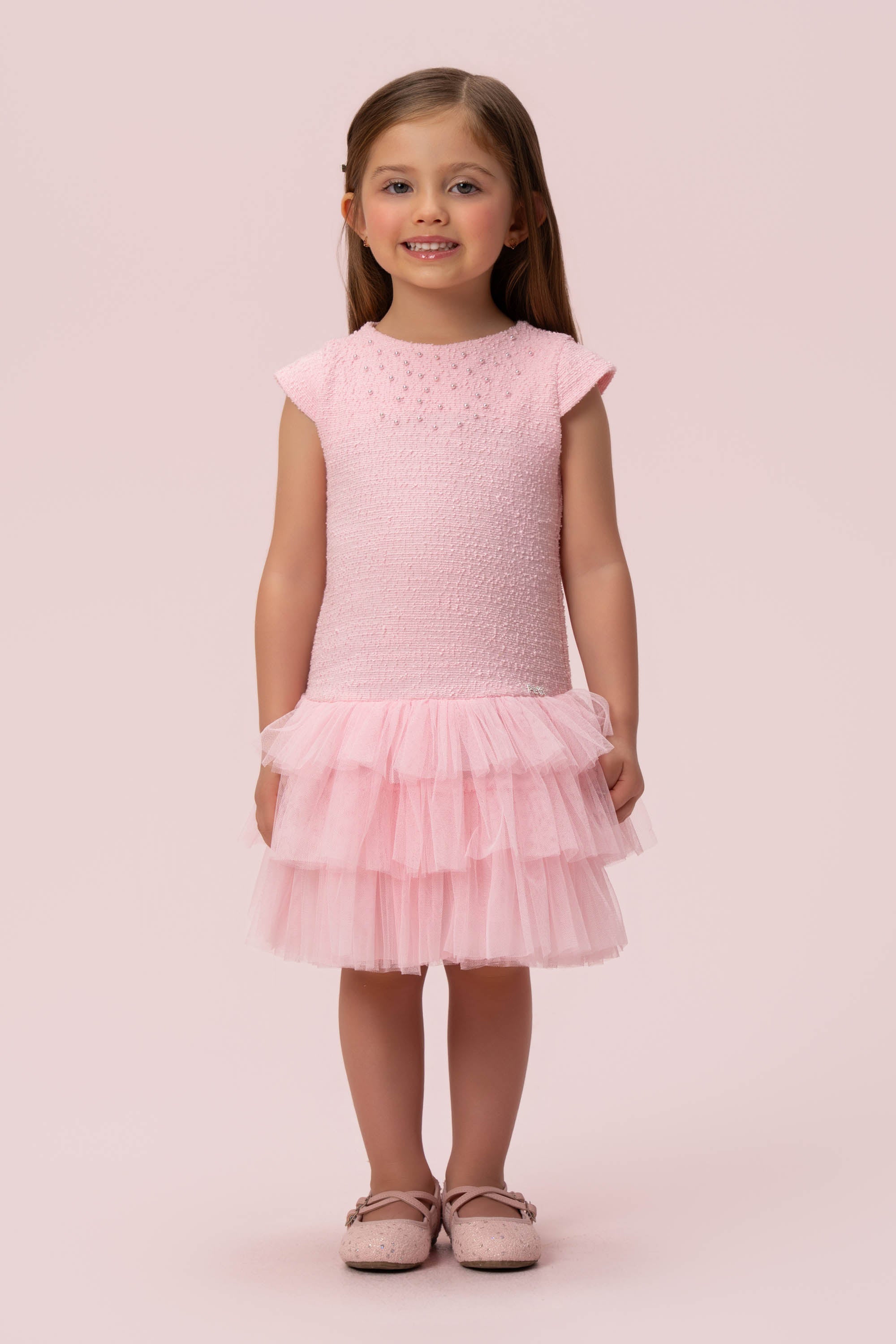 Vestido Infantil Tweed Rosa Petit Cherie