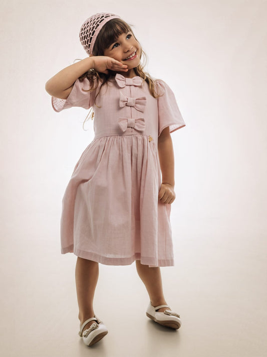 Vestido Infantil Rosa Chá Laços Buá