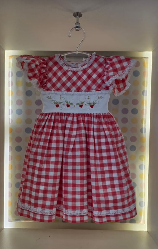 Vestido Bebê Xadrez Morango Buá