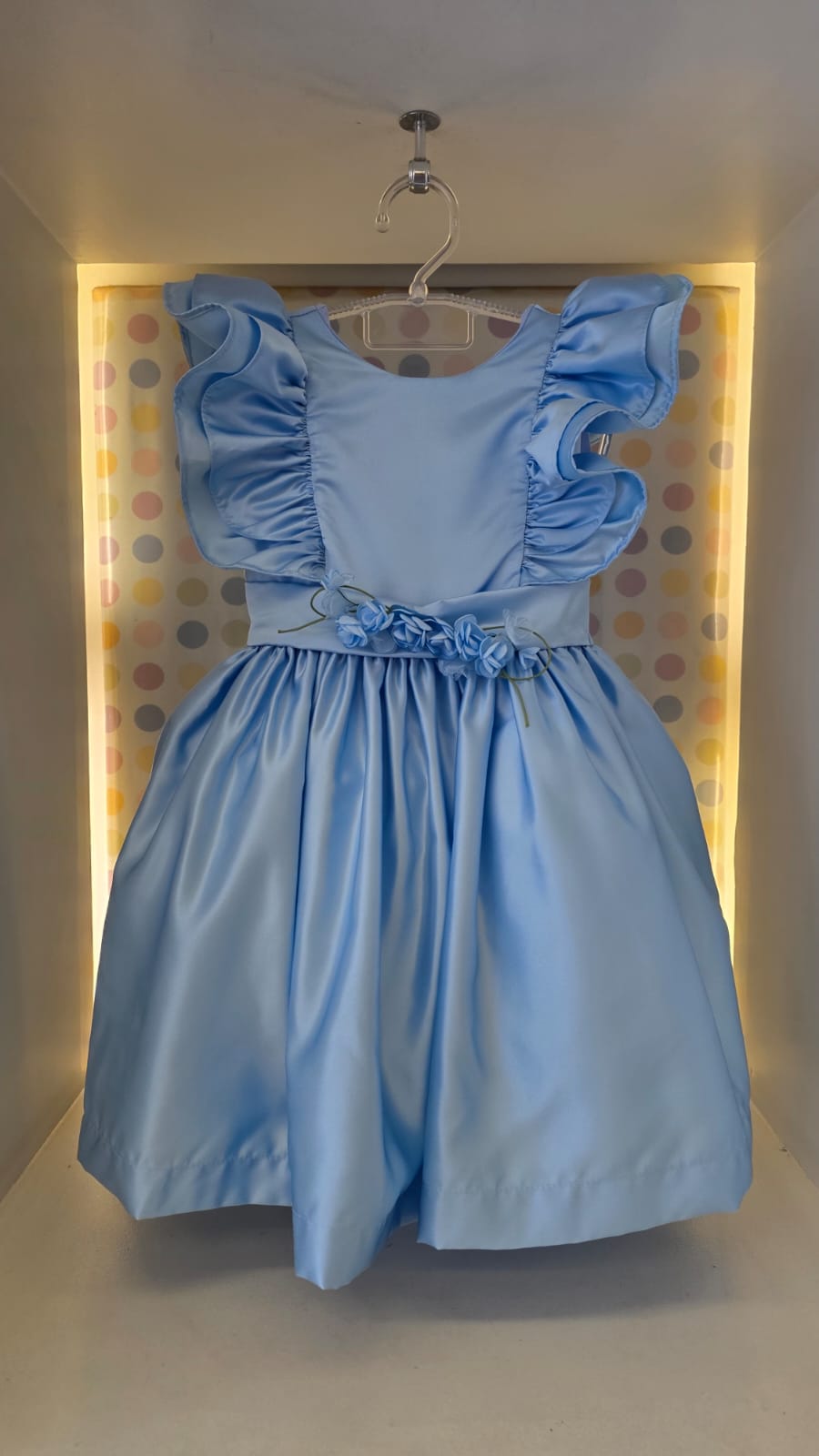 Vestido Infantil Azul Manga Babados Buá