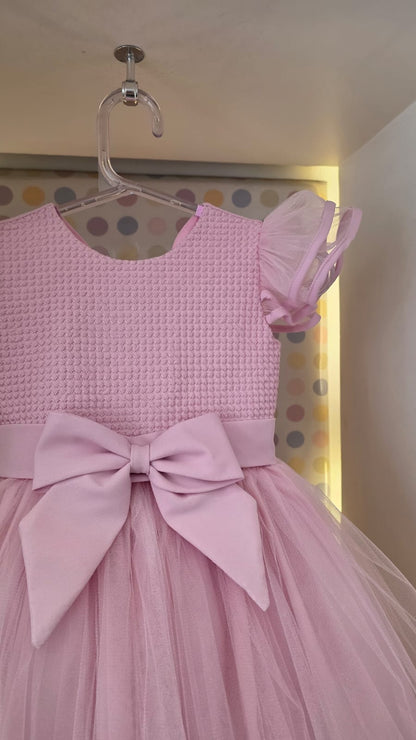 Vestido Infantil Rosa Corpo Bordado Buá