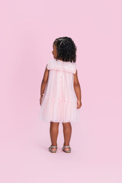 Vestido Infantil Rosa Gola Laço Petit Cherie
