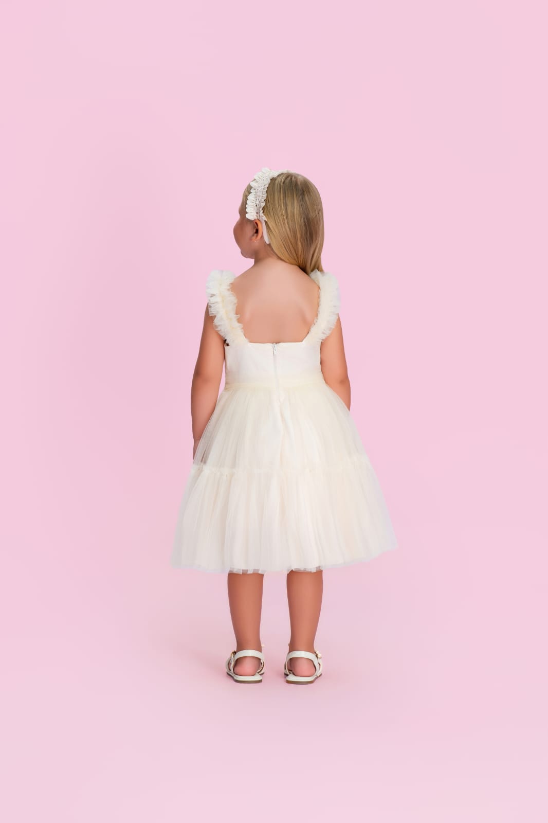 Vestido Infantil Bege Corações Petit Cherie