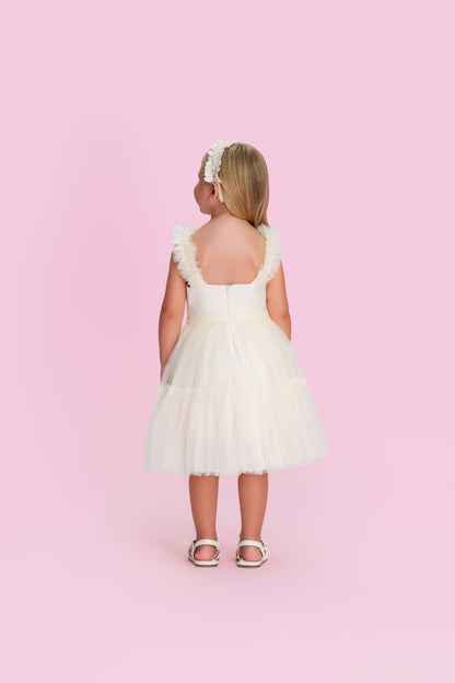 Vestido Infantil Bege Corações Petit Cherie