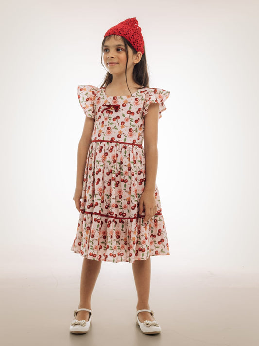 Vestido Infantil Rosa Cerejas Buá