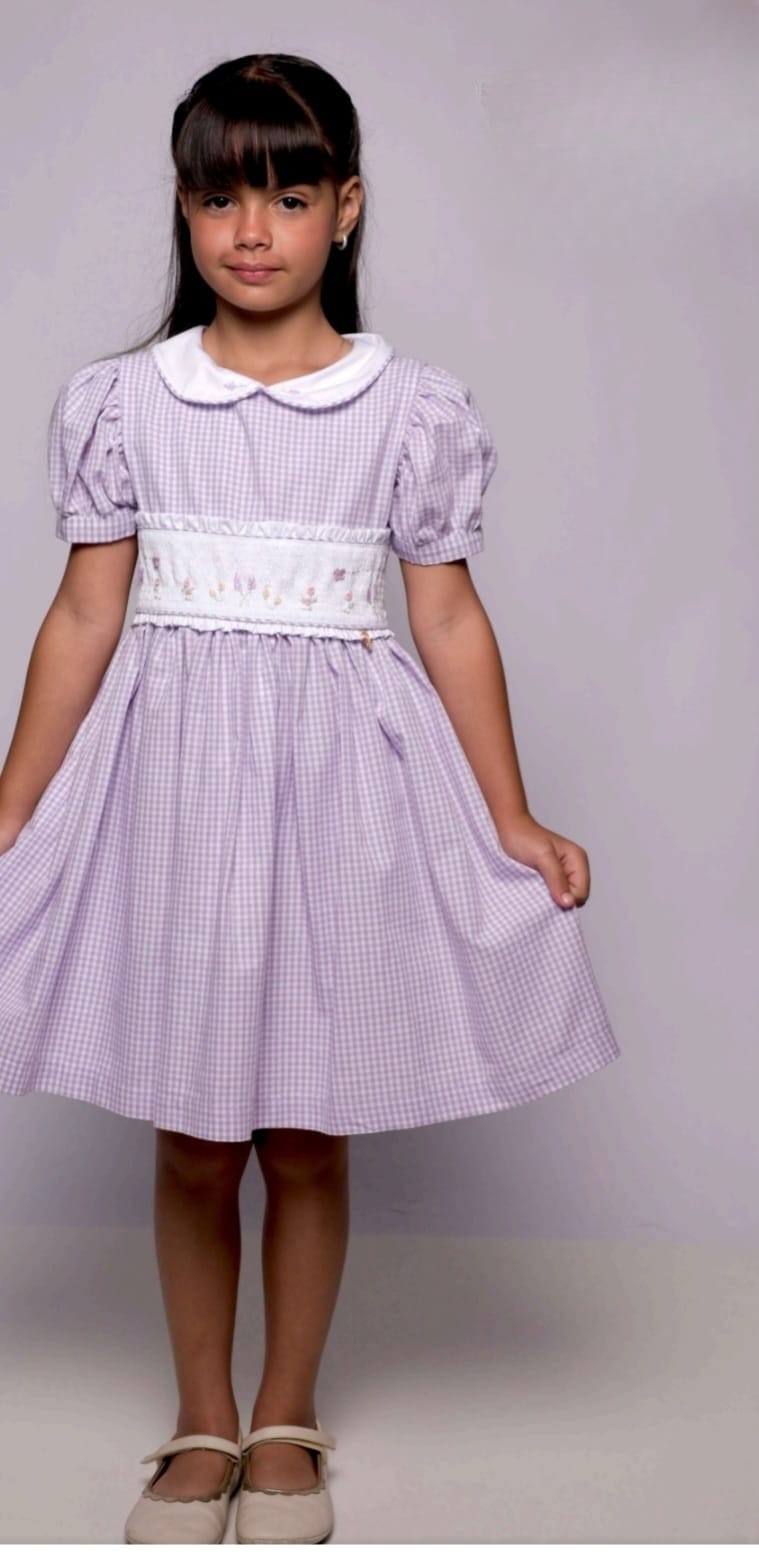 Vestido Infantil Xadrez Lilás Buá