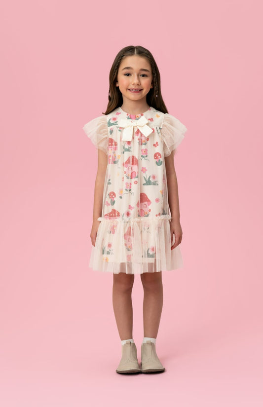 Vestido Infantil Bege Cogumelos