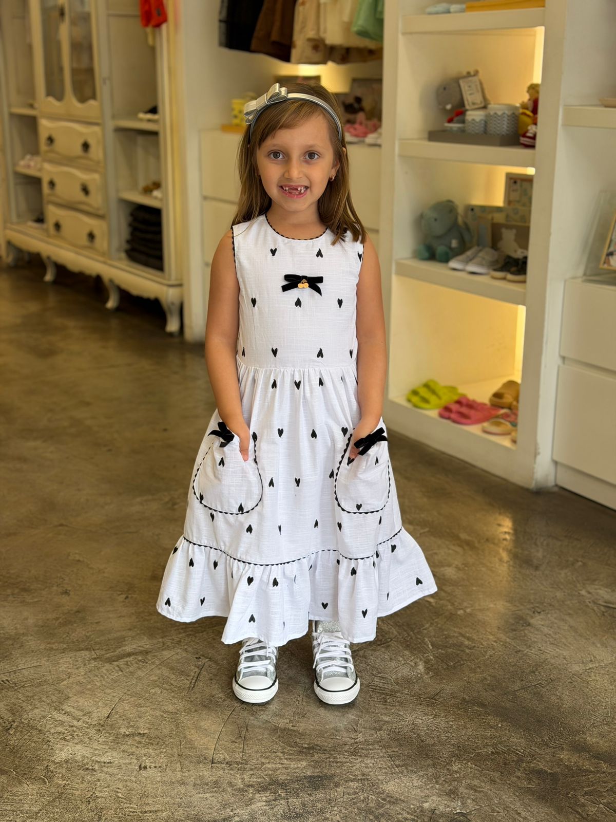 Vestido Infantil Branco Corações Buá