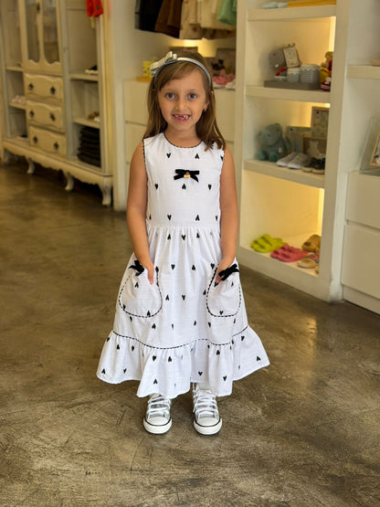 Vestido Infantil Branco Corações Buá