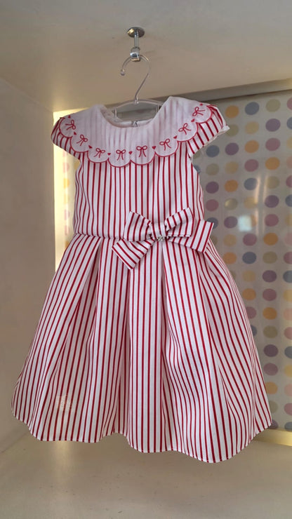Vestido Infantil Vermelho Listrado Petit Cherie