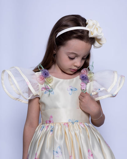 Vestido Infantil Festa Amarelo Flores Buá