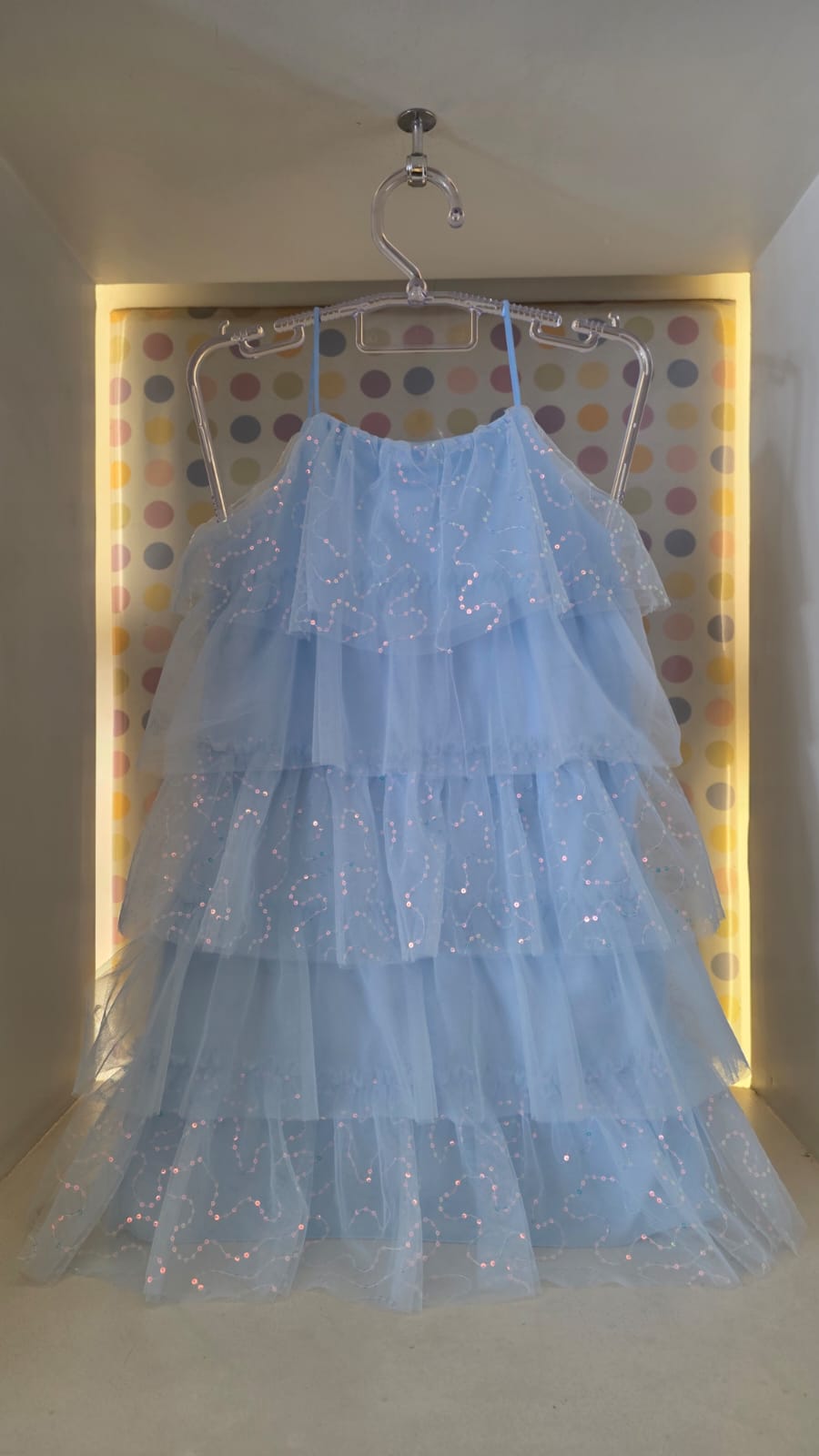 Vestido Infantil Azul Babados Paetê Petit Cherie