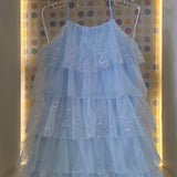 Vestido Infantil Azul Babados Paetê Petit Cherie