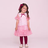 Vestido Infantil Tule Xadrez Rosa Buá
