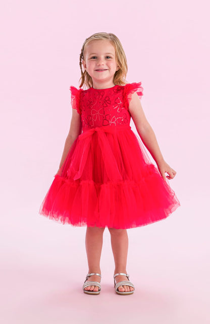 Vestido Infantil Tule Vermelho Laços Petit Cherie