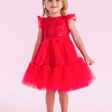 Vestido Infantil Tule Vermelho Laços Petit Cherie
