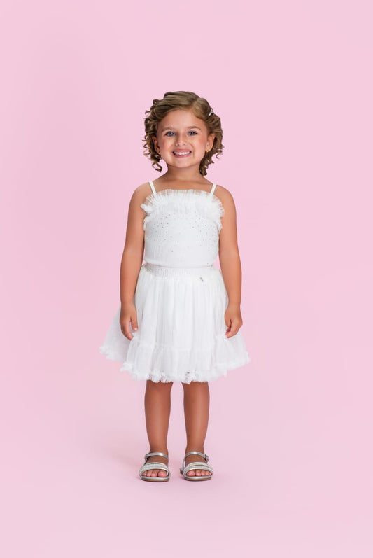 Conjunto Infantil Menina Off Saia Tule Petit Cherie