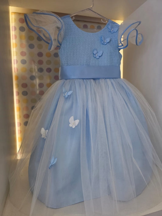Vestido Infantil Azul Borboleta Buá
