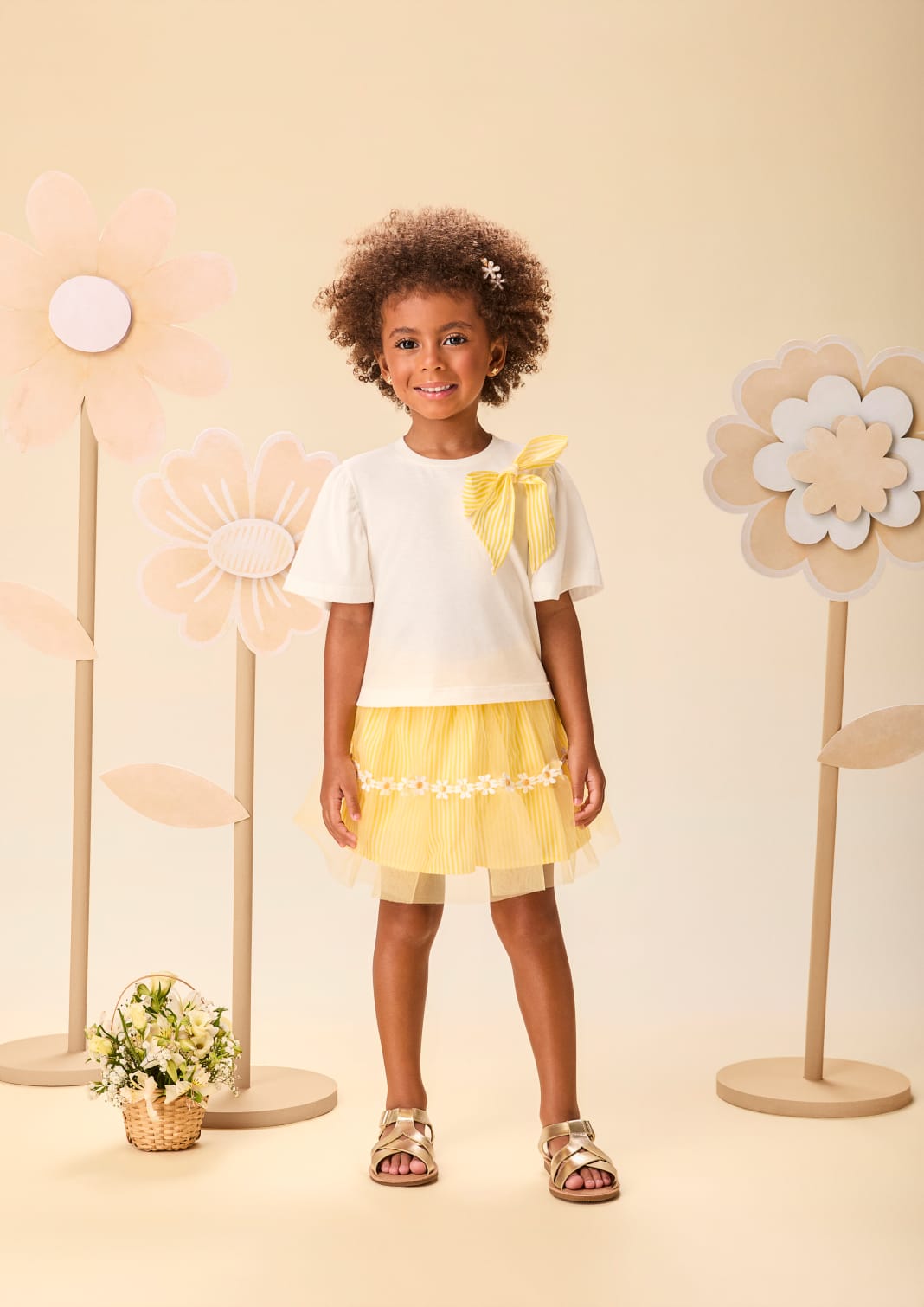 Conjunto Infantil Menina Amarelo Flor Momi