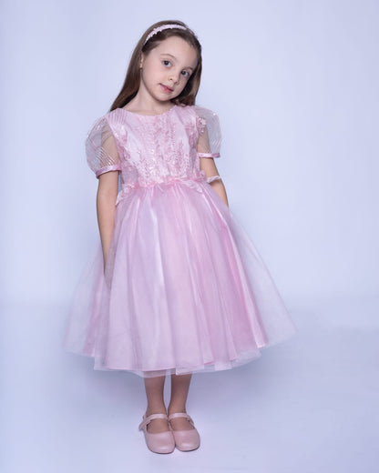 Vestido Infantil Festa Rosa Bordado Buá