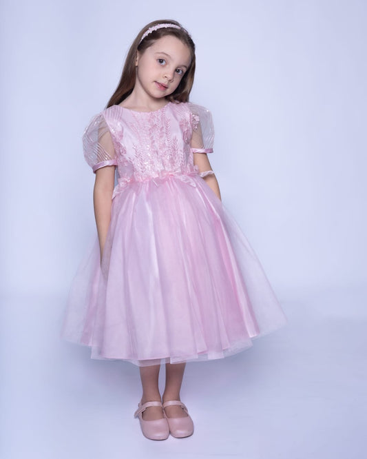Vestido Infantil Festa Rosa Bordado Buá