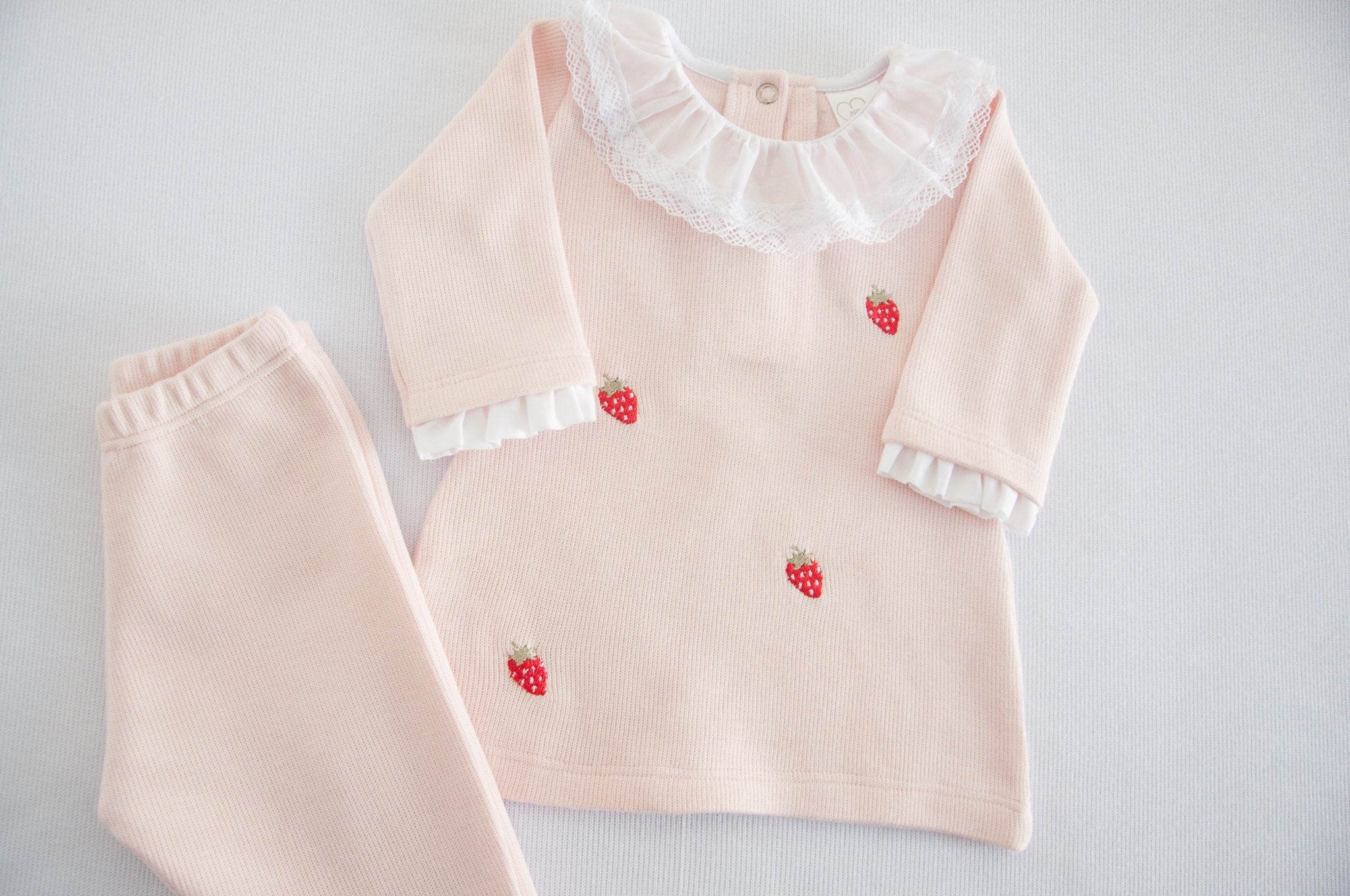 Vestido com Calça Bebê Doce Morango Rosa Buá