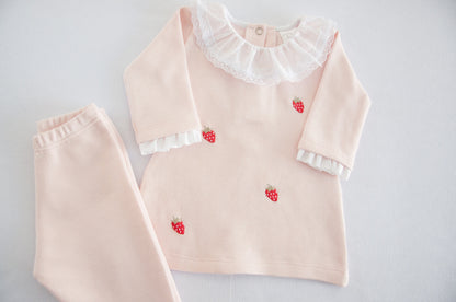 Vestido com Calça Bebê Doce Morango Rosa Buá