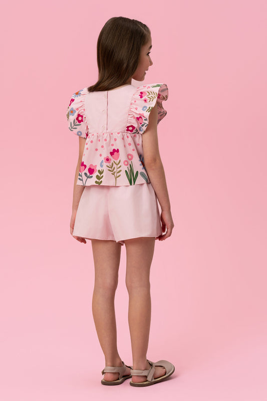 Conjunto Infantil Manga Flores Mon Sucré