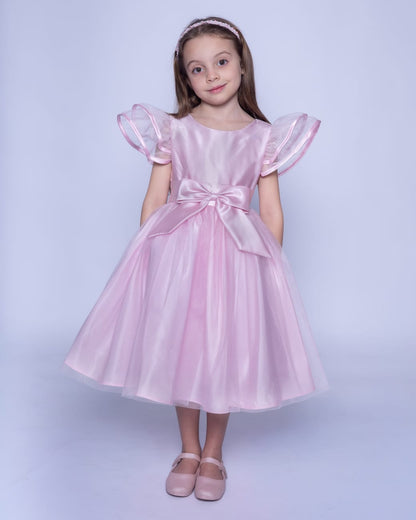 Vestido Infantil Festa Rosa Laço Buá