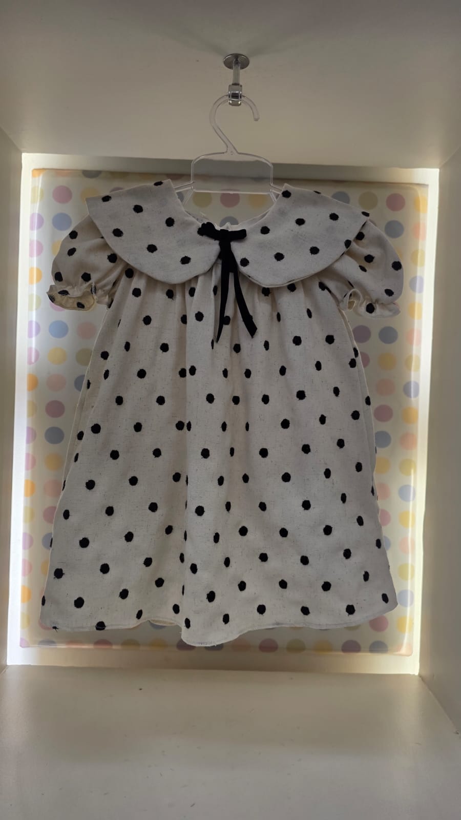 Vestido Infantil Linho Bege Poá Buá