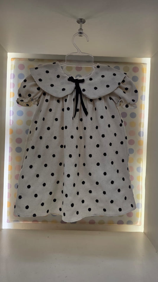 Vestido Infantil Linho Bege Poá Buá